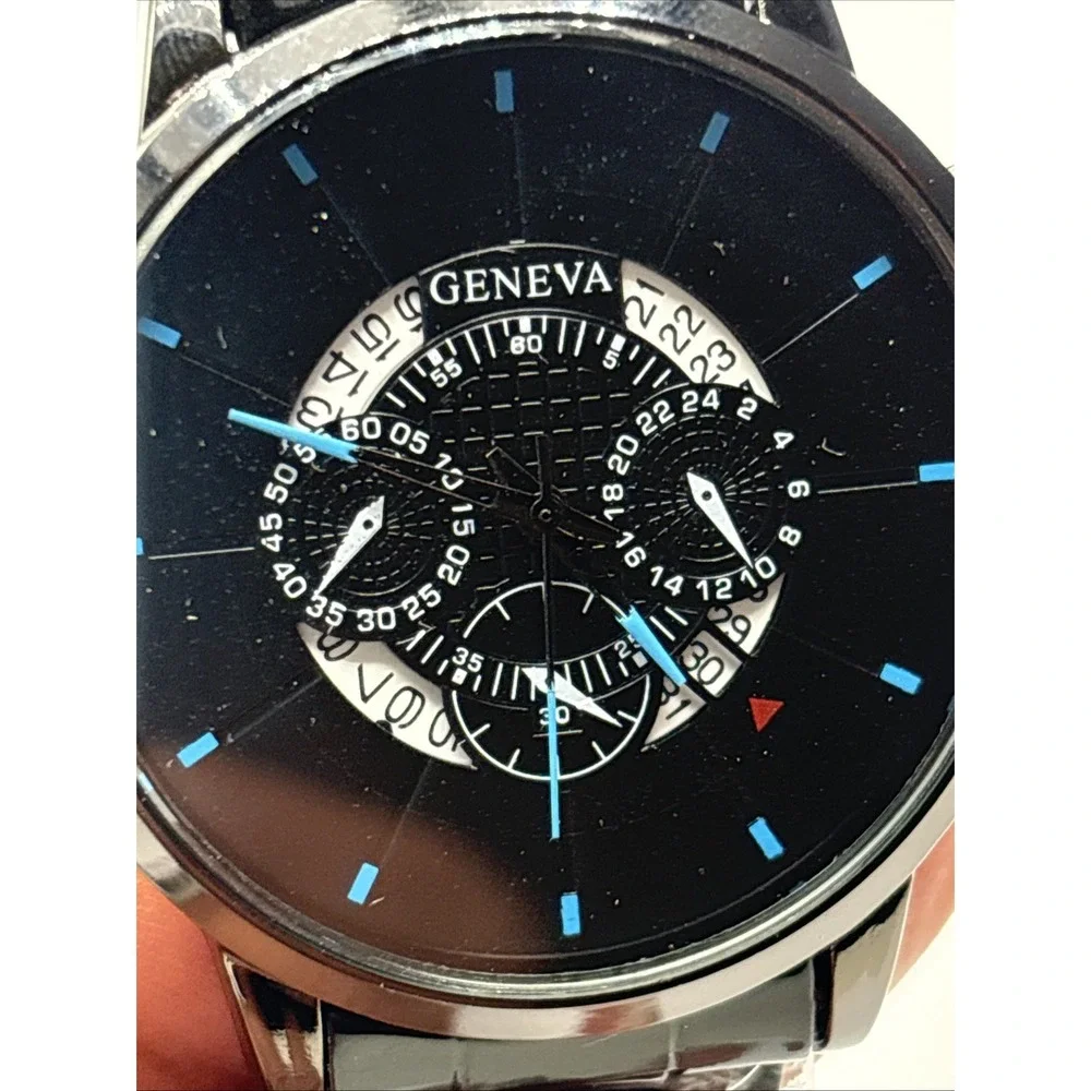 GENIVA Men's Quartz‎ Watch, Stainless Steel Black Strap Fashion